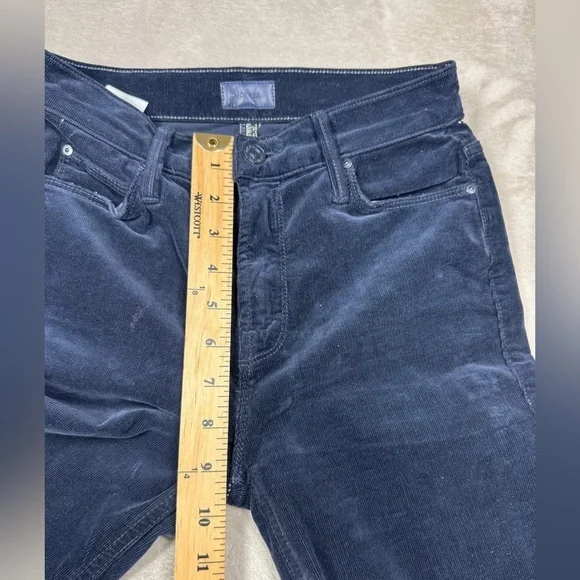MOTHER Mid Rise Dazzler Corduroy Ankle Fray Night Sky Dark Navy Blue Pants 24 - Picture 11 of 16